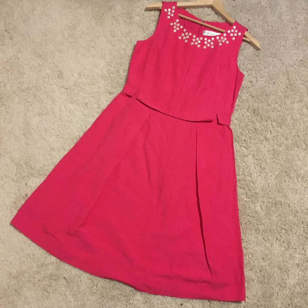 Edina Ronay Miami Pink Linen Blend Seashell A-Line Dress S - Picture 12 of 16